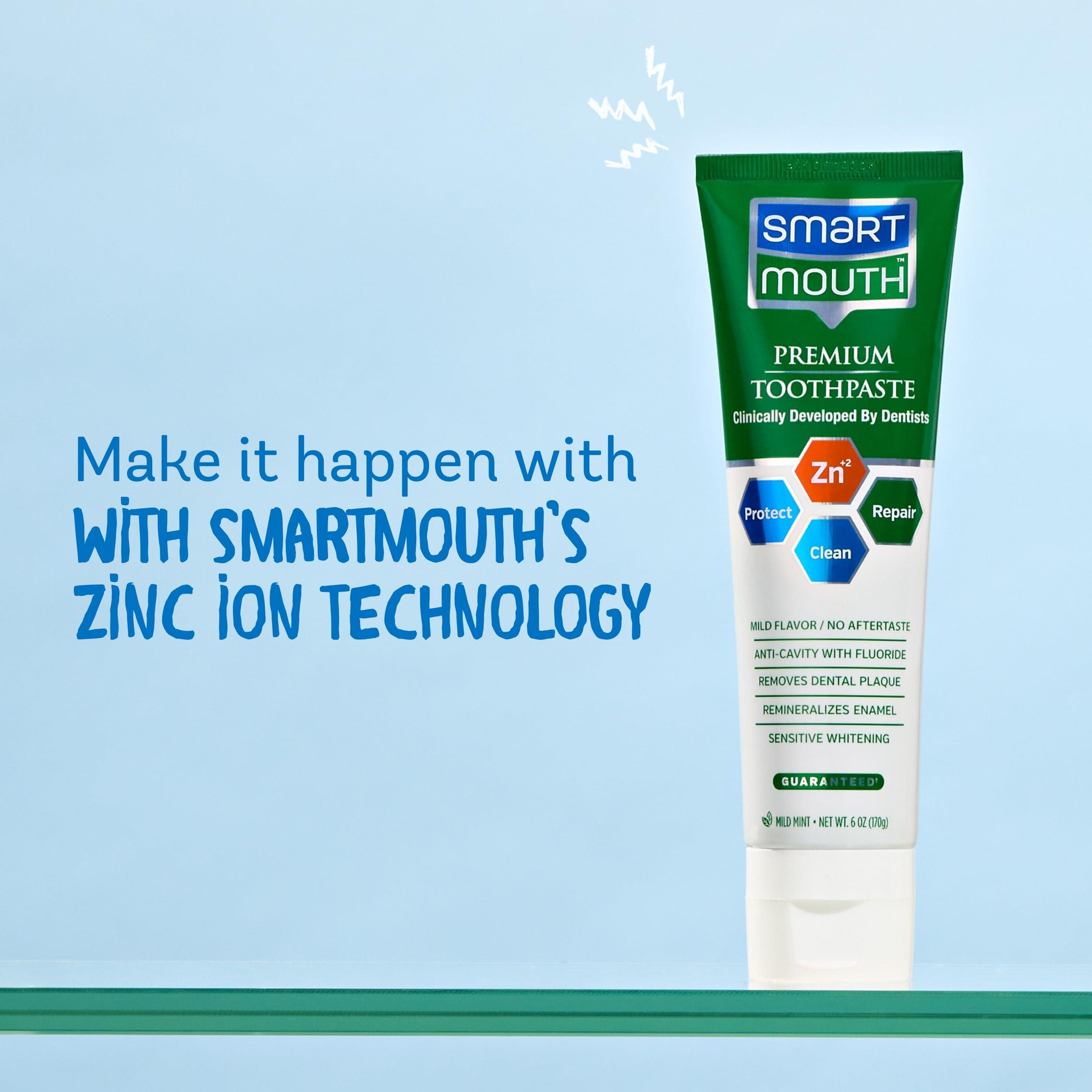 SmartMouth SmartMouth Premium Zinc Ion Toothpaste - Whitening - with Fluoride - Refreshing, Anti-Cavity Toothpaste for Adults - Strengthens Enamel - Mild Mint Flavor, 6 oz (2 Pack)
