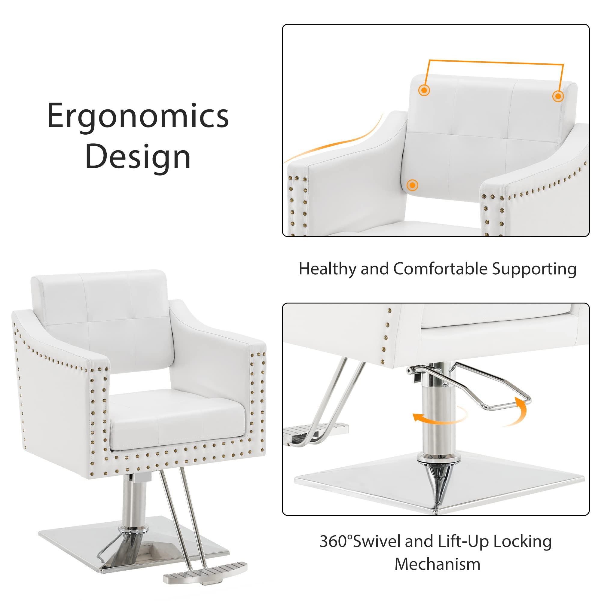 BarberPub BarberPub Salon Chair for Hair Stylist, Hydraulic Barber Styling Chair, Beauty Spa Equipment 8813 (6" Seat Height Adjustment) (White)