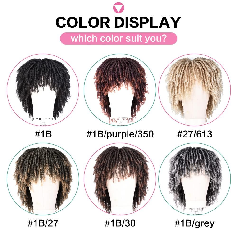 SUN LOCS SUN LOCS 6 Inch Short Dreadlocks Wigs for Black Women and Man with Clips In Synthetic Faux Locs Braided Wigs Afro Twists Dreadlocks Full Hair Replacement Wigs (1B/30#)