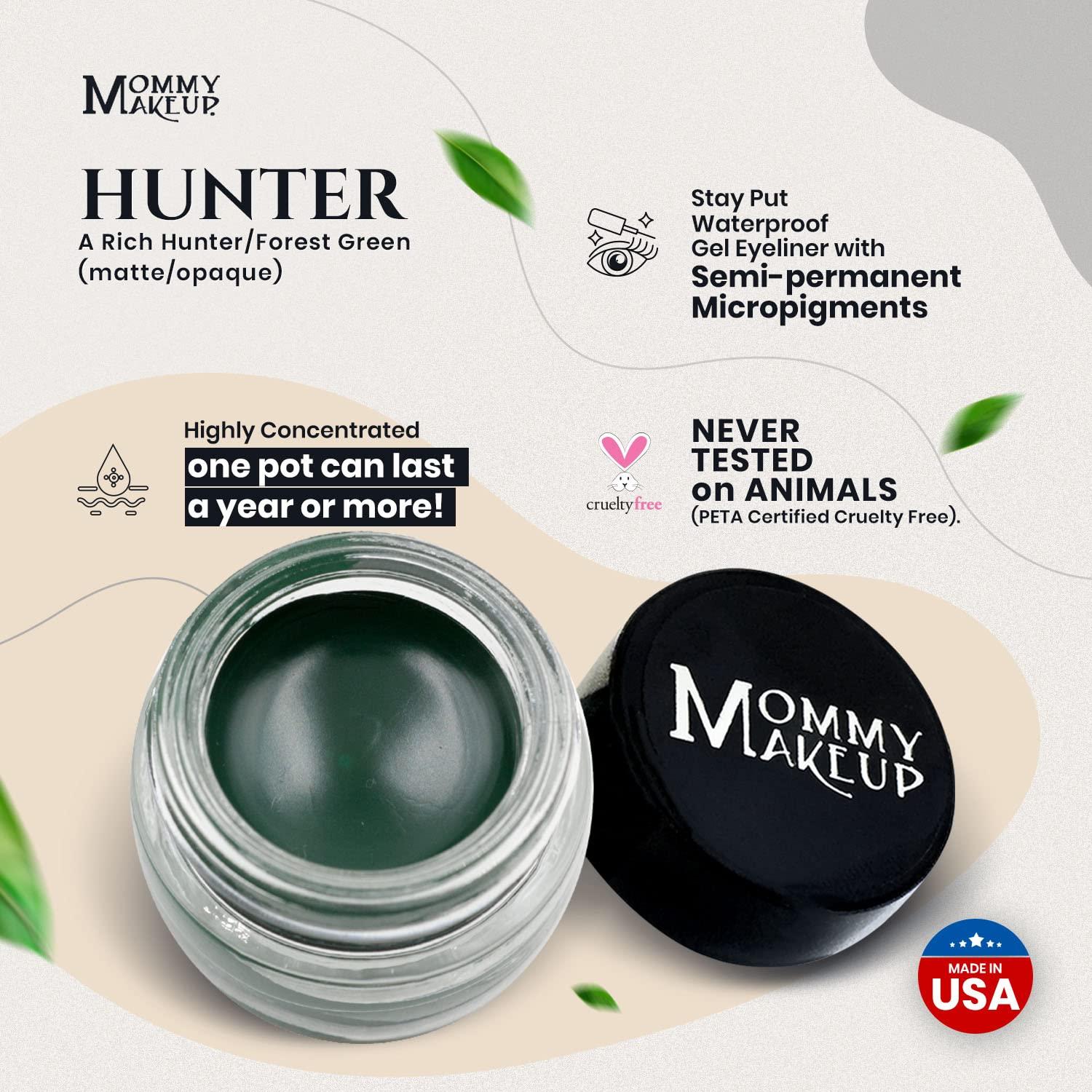 Mommy Makeup Mommy Makeup Waterproof Stay Put Gel Eyeliner Pot with Semi Permanent Micropigments - Long Lasting, Highly Pigmented Eye Liner, 0.14 oz (Hunter)