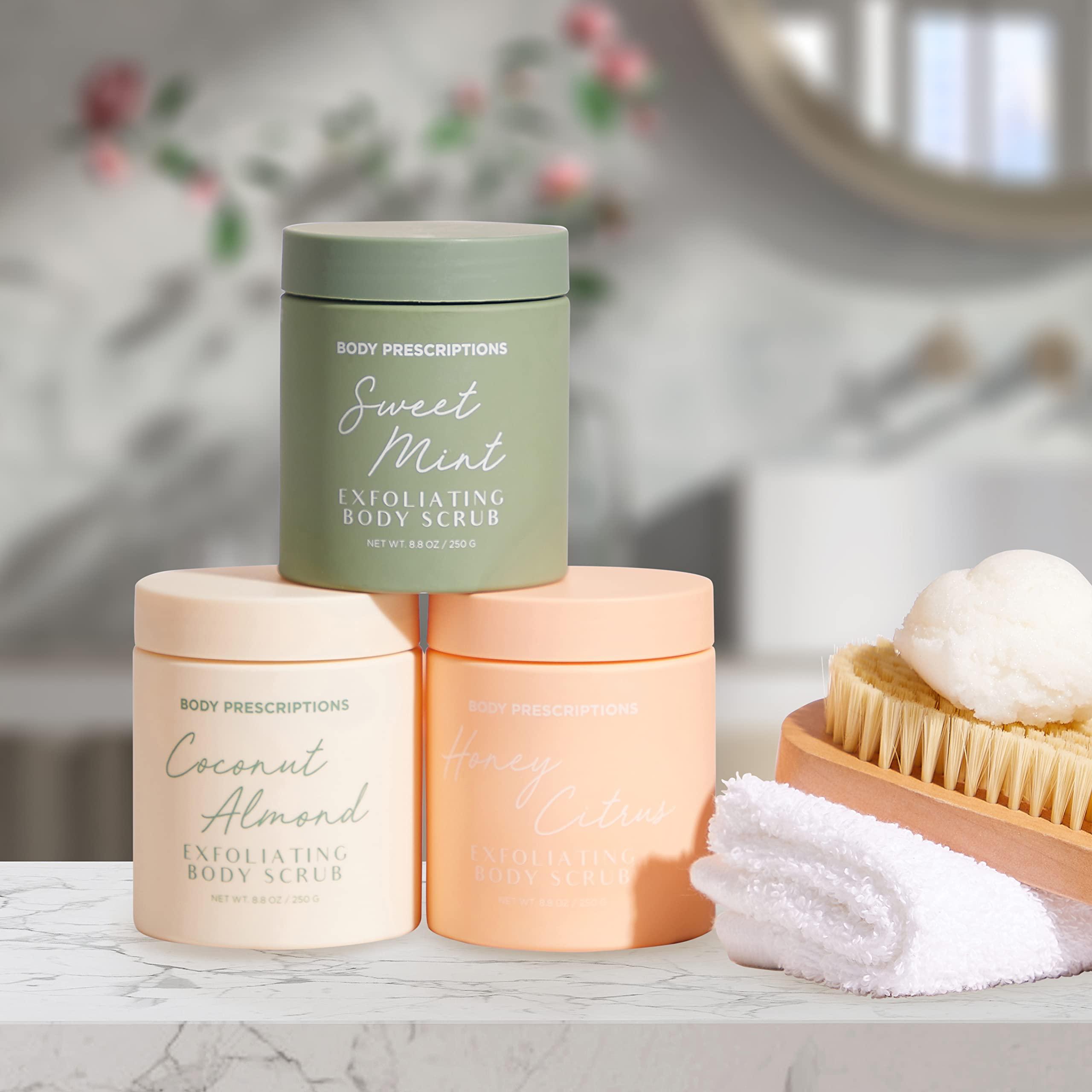 Body Prescriptions Body Prescriptions Exfoliating Body Scrub Body Cleanser for Nourished, Ultra-Smooth Skin, Honey Citrus, Coconut Almond, and Sweet Mint