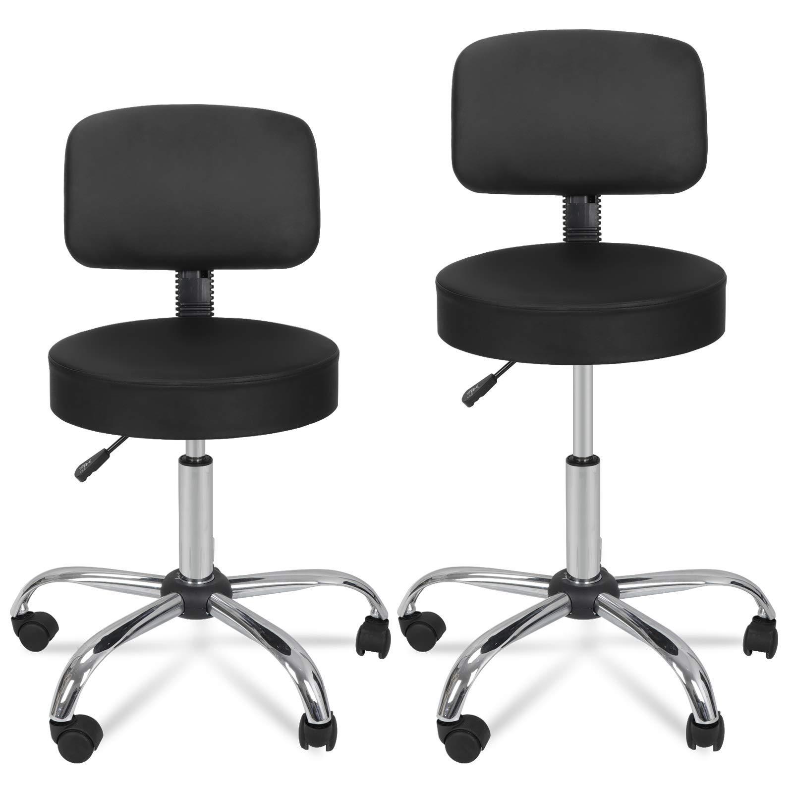 ZenStyle Adjustable Salon Stool Hydraulic Rolling Stools Tattoo Massage Medical Drafting Spa Swivel Chair with Backrest,Black (3 Pcs)