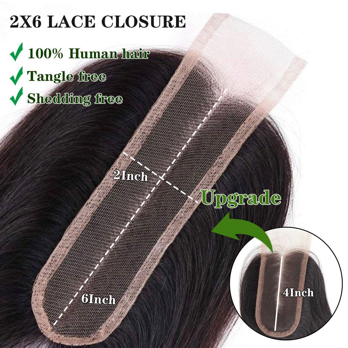 Phipeme 2x6 Lace Closure Human Hair Straight Long Deep Parting KIM K Closure Brazilian Virgin Human Hair Transparent Lace Closure Tiny Knots 2 By 6 Closure Pre Plucked with Natural Hairline