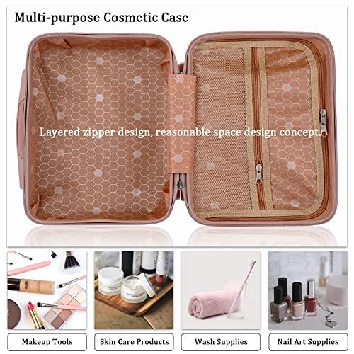 BSTKEY BSTKEY Portable Hard Shell Cosmetic Travel Case, Small Travel Hand Luggage with Elastic Band, Mini ABS Carrying Makeup Case Suitcase, Rose Gold