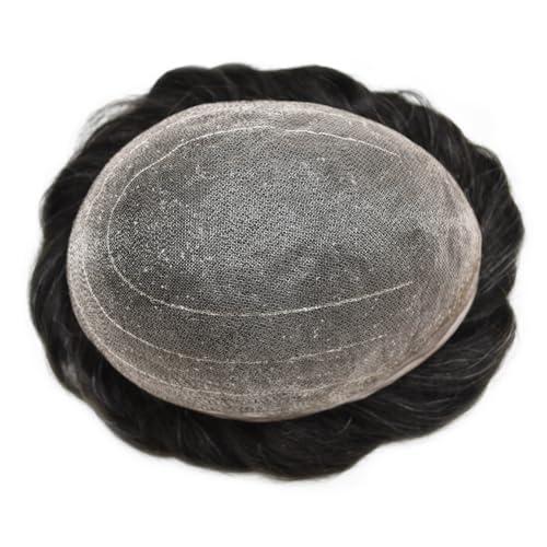 Healthlif Healthlif Fine Welded Lace Hair Toupee For Men Virgin Human Hair System For Men Real Hairline Men's Toupee Durable Mens Hairpiece Protesis Capilar Hombre 8X10#1B10#1B Off Black+10% Grey 100% Density