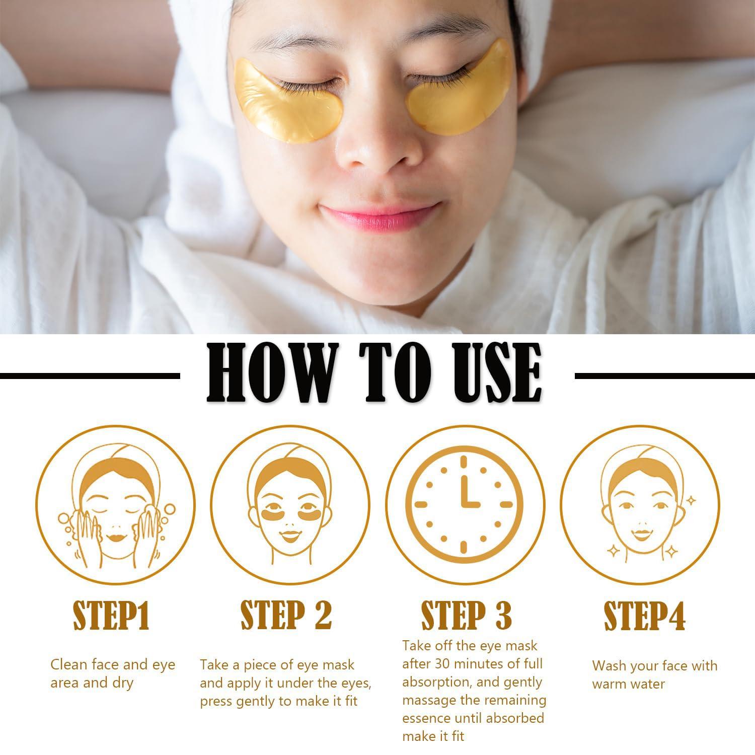 Eakroo 30 Pairs Lip Masks & Eye Mask, 24K Gold Gel Crystal Collagen Eye Patches for Puffy Eyes, Moisturizing Lip Mask Crystal Lip Pads, Under Eye Patches for Dark Circles, Eye Bags, Wrinkles and Fine Lines