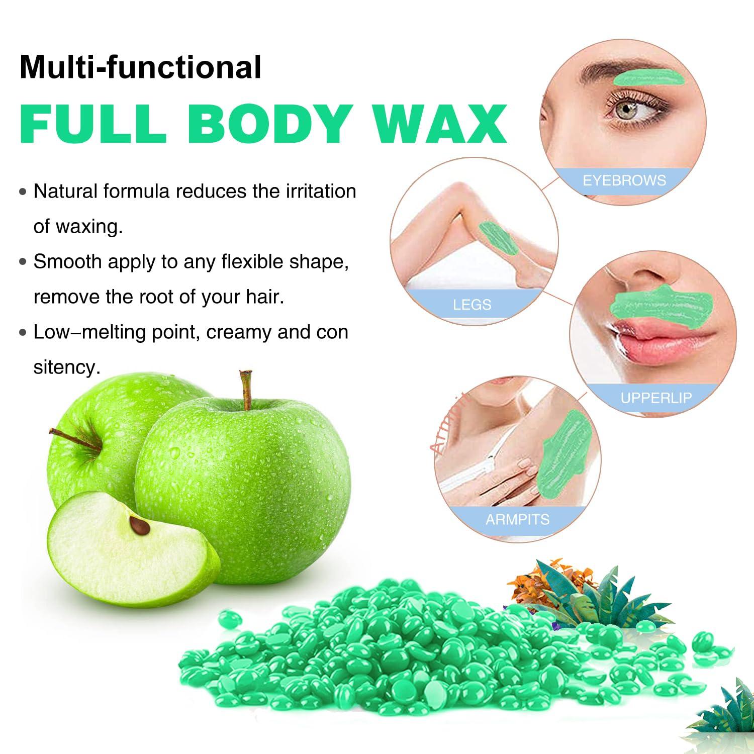 Auperwel Hard Wax Beads for Hair Removal - 1.1lb/17.05oz Waxing Beads for Coarse Hair, Sensitive Skin, Brazilian Bikini,Underarms,Face,Body - Wax Beans Bulk with 20 Wax Sticks At Home Wax Kit(Olive Green)