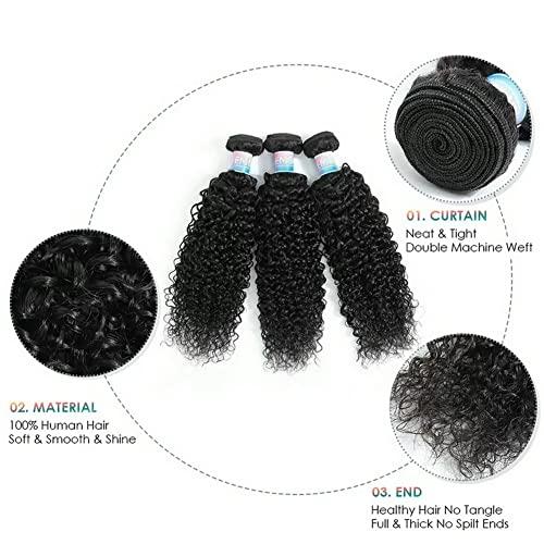 EMOL Kinky Curly Human Hair Bundles Thick Curly Weave Bundles Virgin Hair Bundles Full Head Hair Natural Black Color Hair Bundles Can Be Dyed 3 Bundles Total 300g 18 18 18 Inch