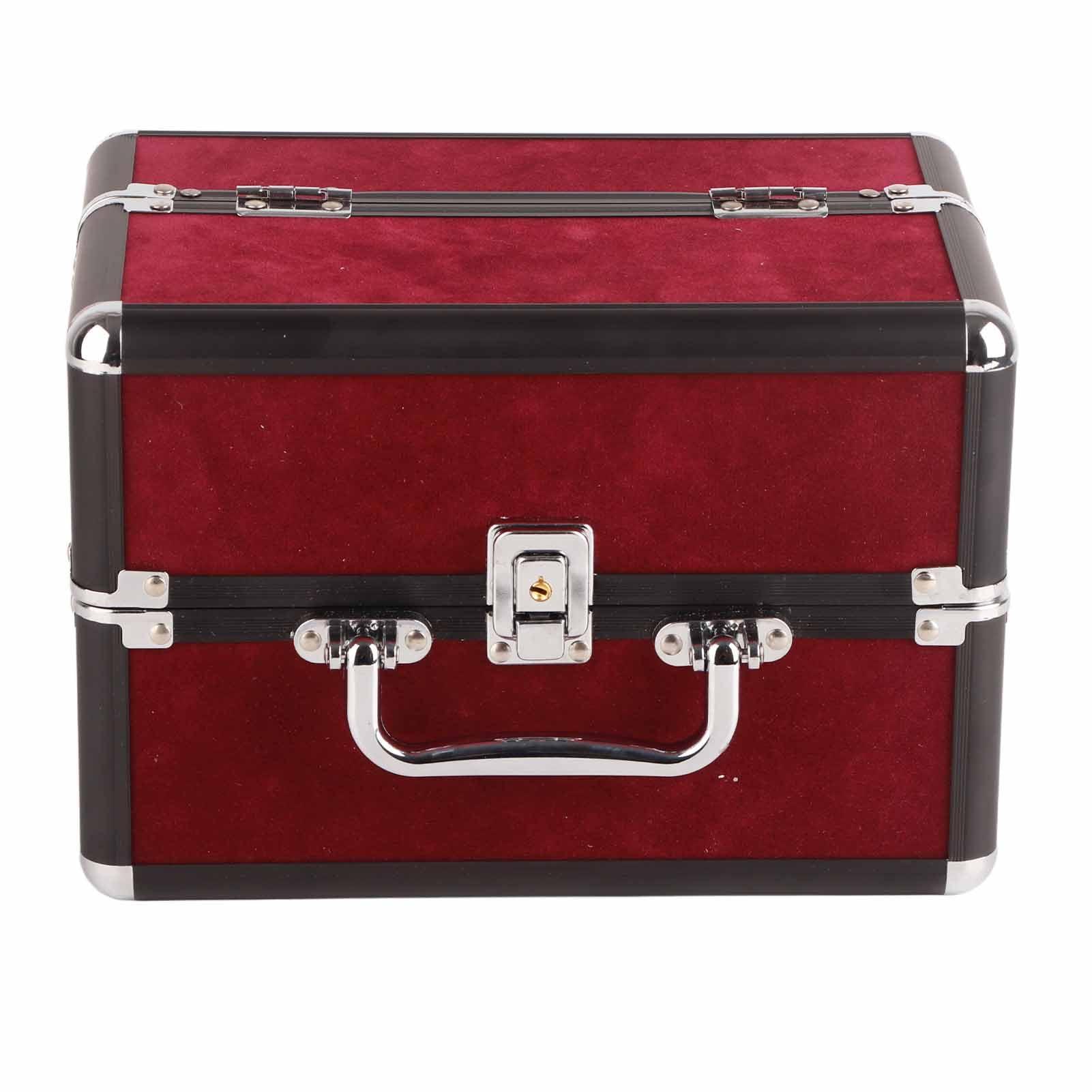 Dioche Large Makeup Case with High Capacity Storage with Lockable for Home Salon, Makeup Tools Traveling Makeup Case 25x17x17cm (Wine Red and Black Strip Black Bottom)