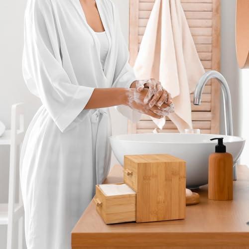 Chokoter Bamboo Box with Makeup Remover Wipes, 50 PCS XL Disposable Face Towels, Wash Cloths for Your Face and Body, Double-drawer Bamboo Container for Face Towelettes (Bamboo Container, 50 Face Cloths)