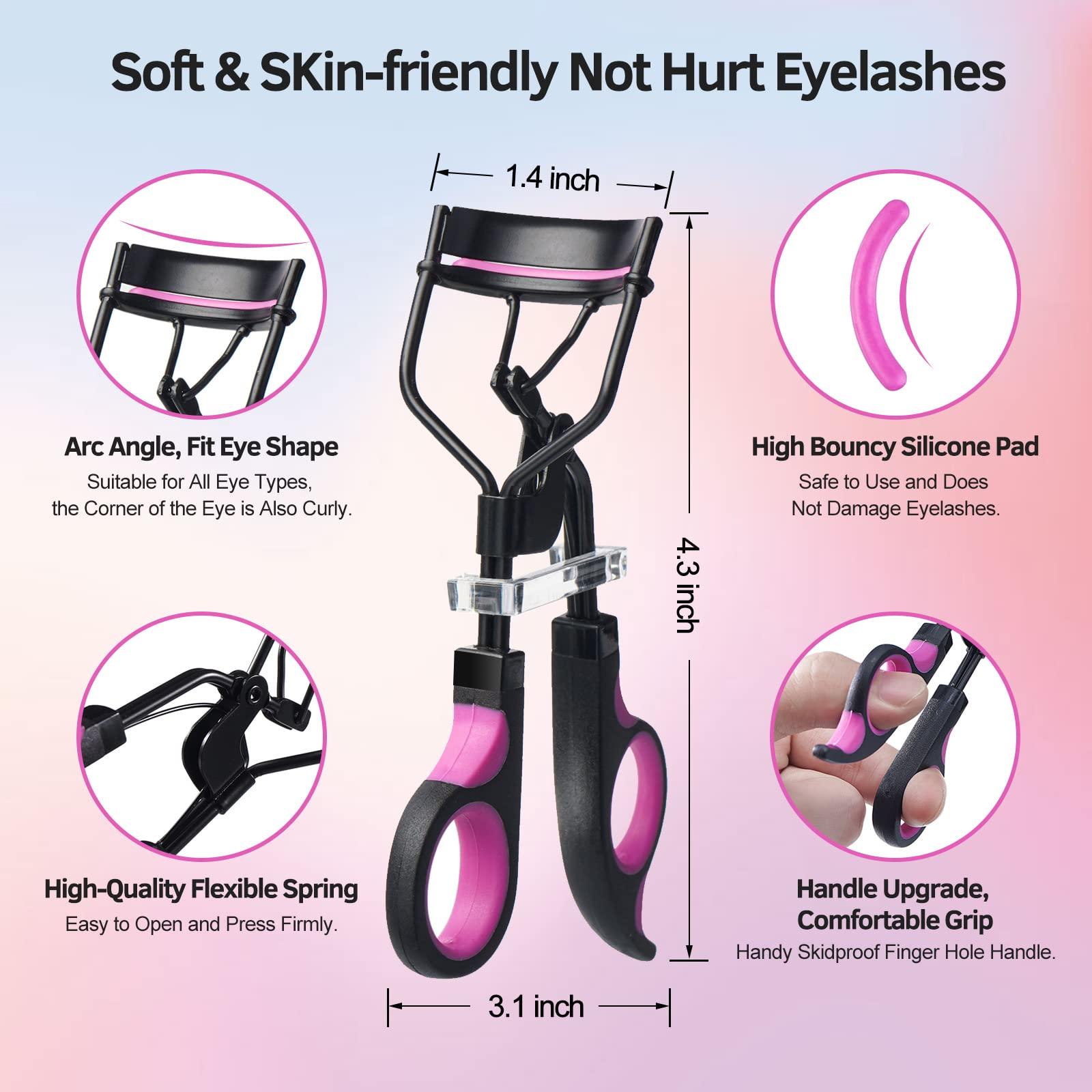 MUIIGOOD Eyelash Curlers Kit for Women w Lash Curler, Eyelash Comb Seperator, 3 in1 Mascara Brushes, Eyelash Extension Tweezers, Foldable Eyebrow Brush and Comb, 10 Silicone Refills Pads for Natural Eyelashes