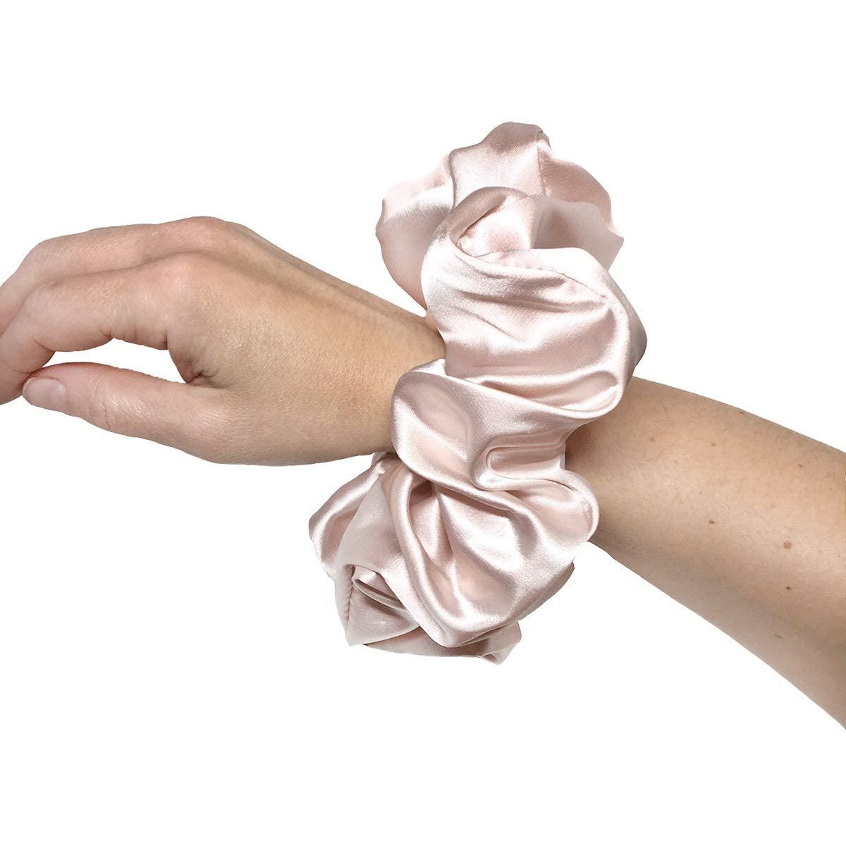 IUPTOWN CHIC Jumbo XL Luxury Silk Charmeuse Scrunchies for Women Girls, Frizz Prevention, Sleep Hair Holder Scrunchy, Large Elastic Ties Band for Ponytail Bun, Hair Ties for Breakage Prevention (Black)