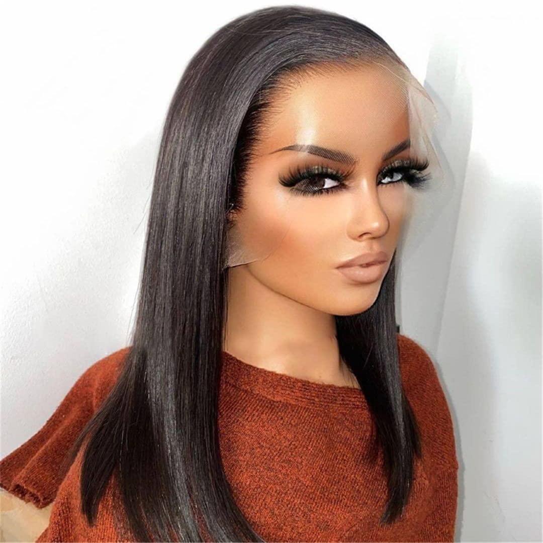 Sweejim Silk Straight 4X4 Silk Lace Wig For Women Natural Black Synthetic Lace Closure Wig Glueless Heat Fiber Silk Base Wigs 18inch