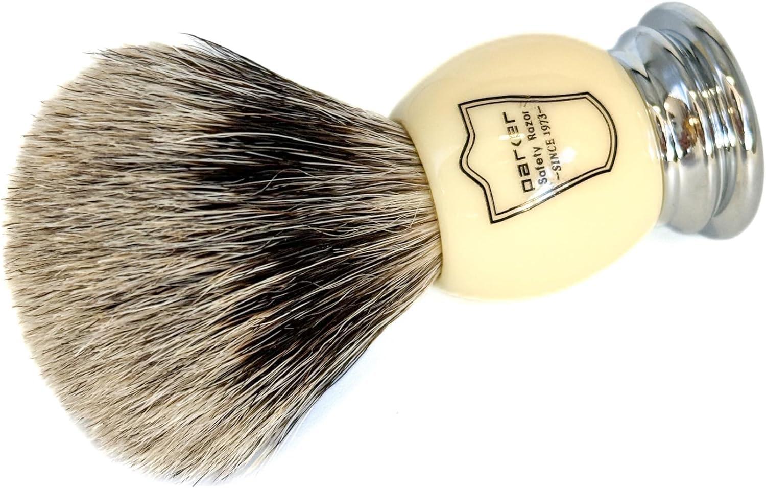 Parker Safety Razor Parker Premium 3 Band Pure Badger Shaving Brush with Stand Included - White