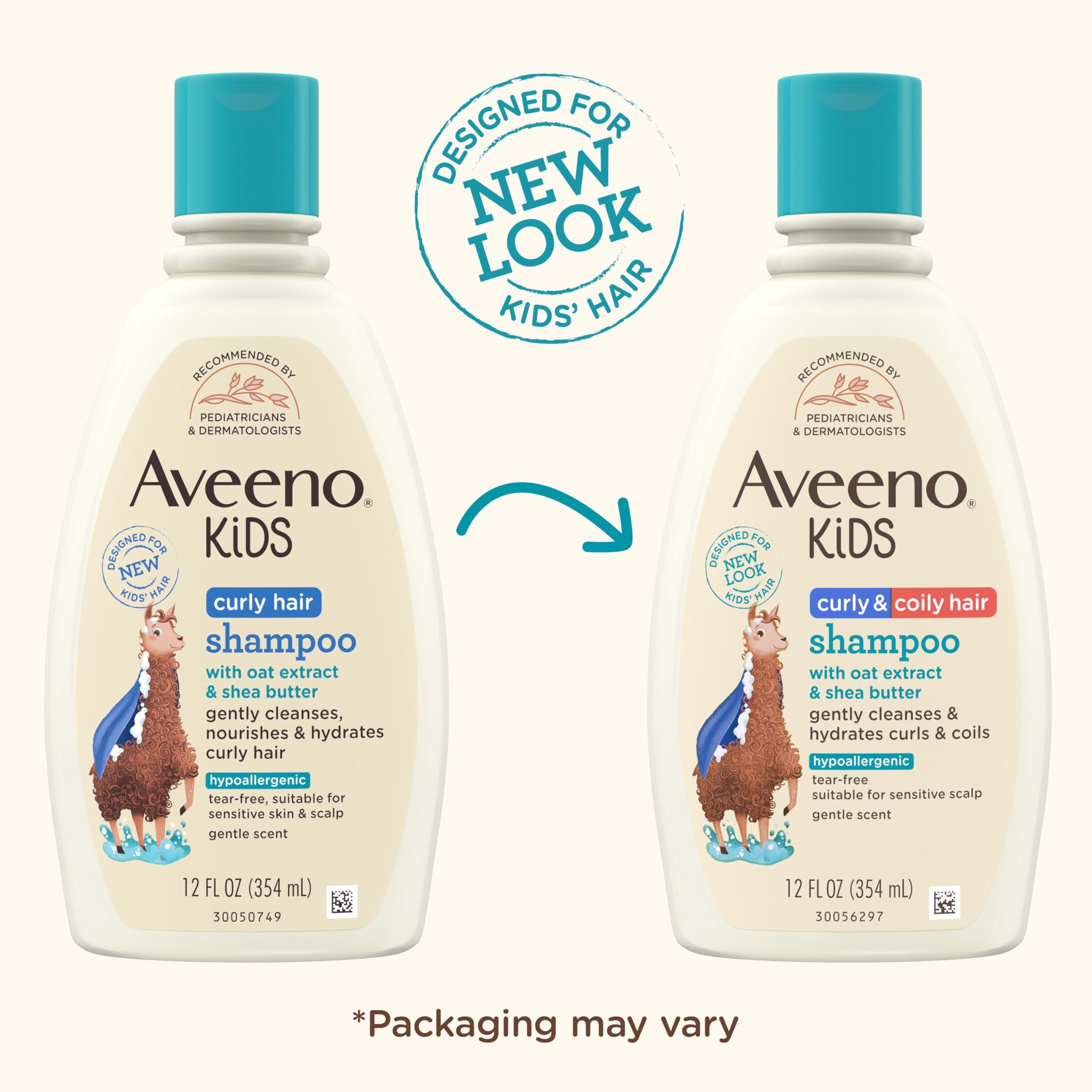 Aveeno Baby Aveeno Kids Curly & Coily Hair Shampoo, Hydrating Shampoo for Type 3 & 4 Hair, Kids Curly Hair Products suitable for Sensitive Scalps with Oat Extract & Shea Butter, Paraben-Free, 12 fl. oz