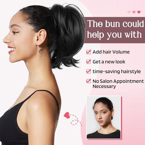 HOOJIH HOOJIH Messy Bun Hair Piece, Claw Clip in Straight Hair Bun 9 Inch Short Ponytail Extension with Bendable Metal Wire Hair Pieces for Women Fake Hair Bun DIY Styles - Ginger Medium Brown