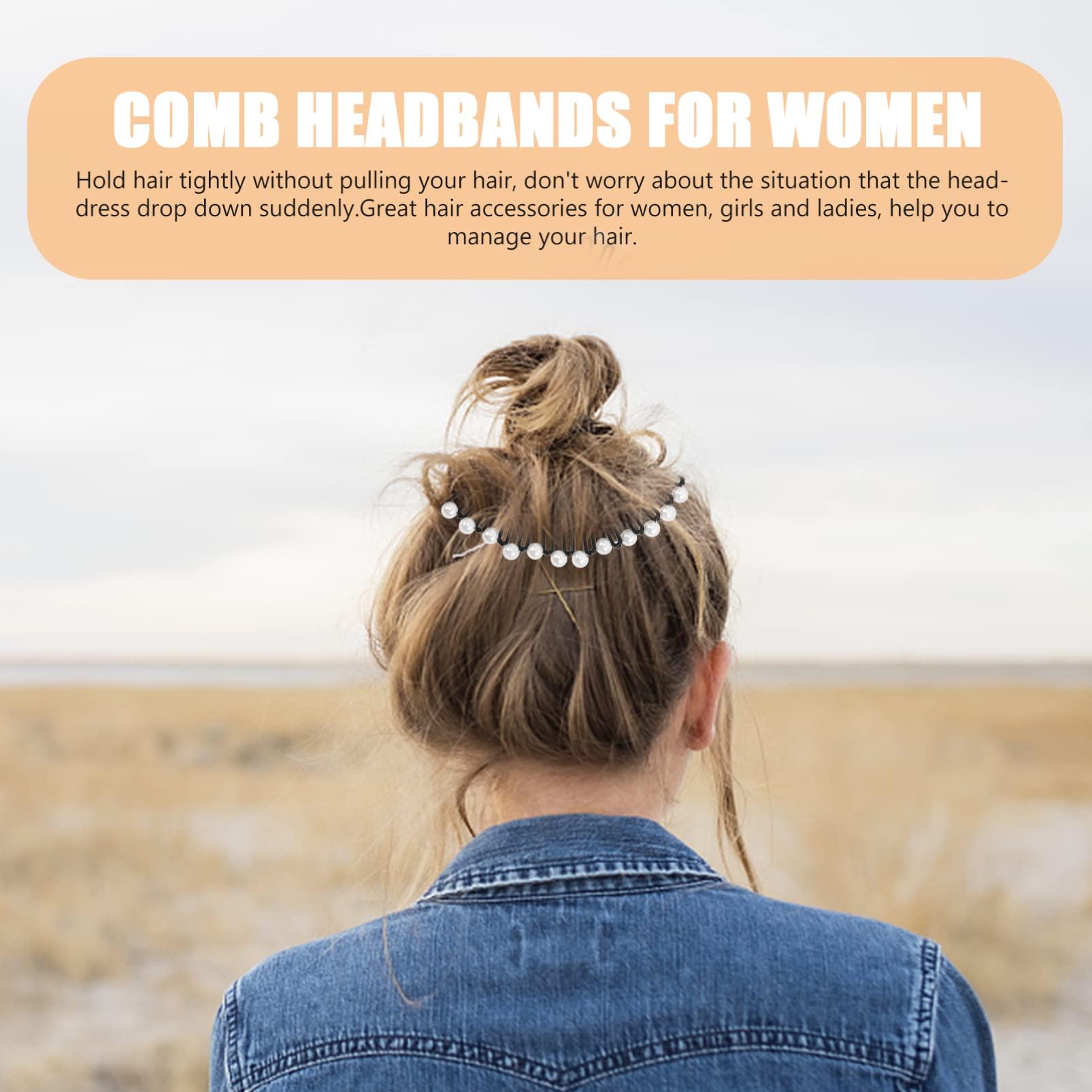 LALAFINA LALAFINA 90s Headband 6Pcs Full Circular Stretch Comb Flexible Plastic Circle Pearl Hair Comb Headband Hairband Holder for Women Girls Headbands