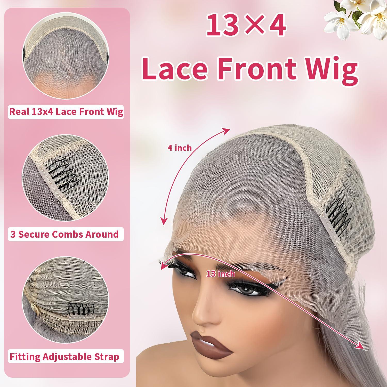 FINMOO FINMOO Grey Silver Lace Front Wigs Human Hair 200% Density Body Wave 13x4 UHD Transparent Pre Plucked Pre Cut Lace Front Wigs Glueless Wigs 613 Colored Remy Virgin Hair Wigs for Black Women 22 Inch