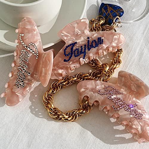 BAMERAL Custom Hair Claw Clips, Personalized Name Large Hair Claw Clips, Rhinestone Letter Claw Clips for Women Thick Hair Strong Hold Hair Accessories for Women (Light Shell Pink)