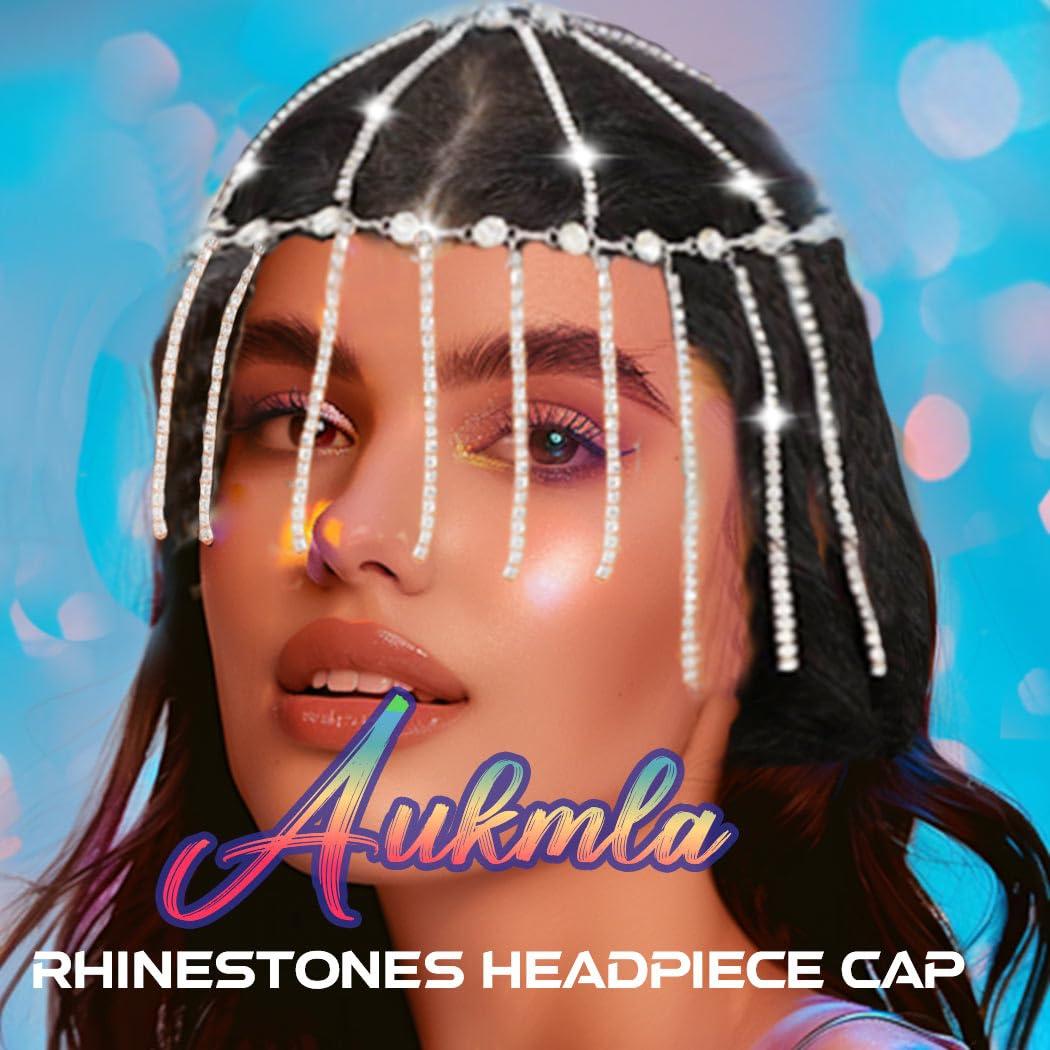 Aukmla Aukmla Rhinestones Head Chain 1920s Flapper Headpiece Cap Crystal Headband Hair Chains Roaring 20s Wedding Hair Accessories for Women and Girls