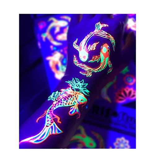 Blacklight Glow Party Temporary Tattoo1 Sheet Yin and Yang Koi Fish