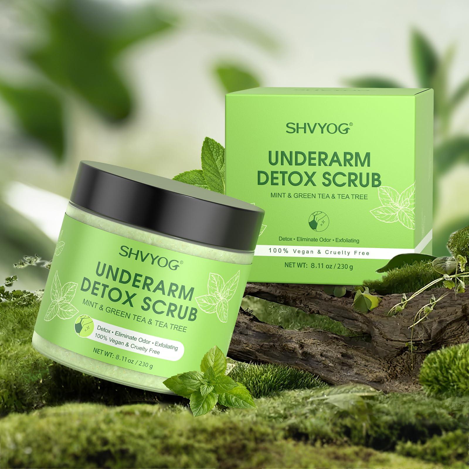 SHVYOG Underarm Detox Scrub, Green Tea Armpit Detox Scrub with Mint and Tea Tree, Natural Underarm Scrub for Armpit Detoxifying, Odors Eliminating, Exfoliating and Smoothing 8.11 Oz