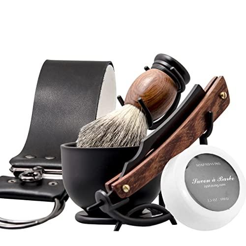 Grandslam Grandslam Shaving Straight Razor Kit, Steel Cutthroat Straight Razor With Leather Strop, Shaving Brush, Stainless Steel Shaving Bowl and Stand, Shaving Soap, Gift for Men