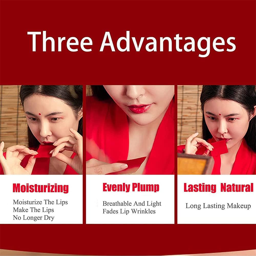 SHENGSHIYU SHENGSHIYU 12pcs Ancient Chinese Style Red Lip Paper Bite Paper Classic Makeup Rouge Moisturizing Lipstick Sexy Red Lip Beauty Cosmetics,Wife, Women,RoseRed-5X5cm