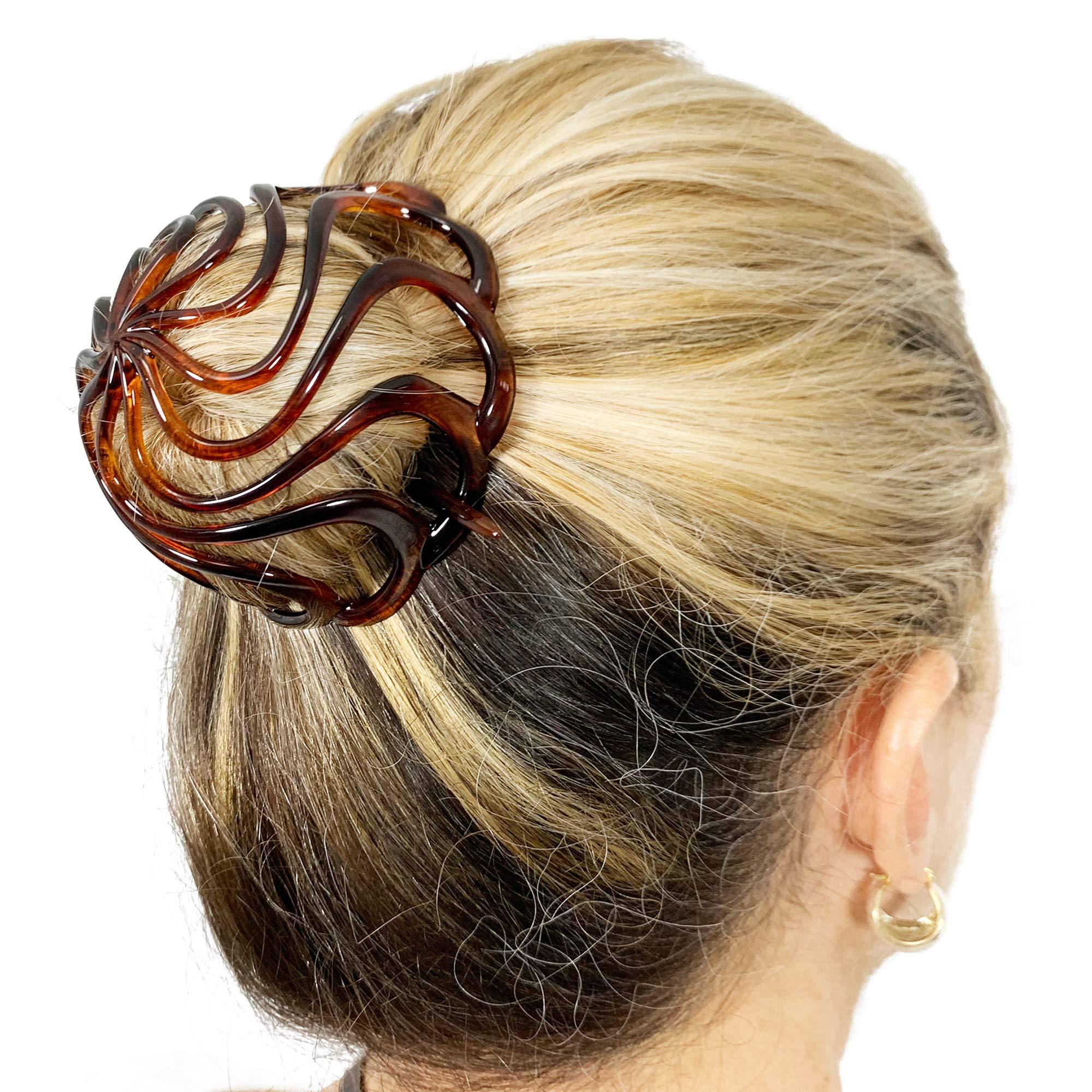 Camila Camila Paris CP16 French Hair Bun Clip Maker Cover Cap Holder, Tortoise Shell, Round Dome Bun Hair Clip for Women Hair Updo, Styling Hair Bun Accessories for Women, No Slip and Durable, Made in France
