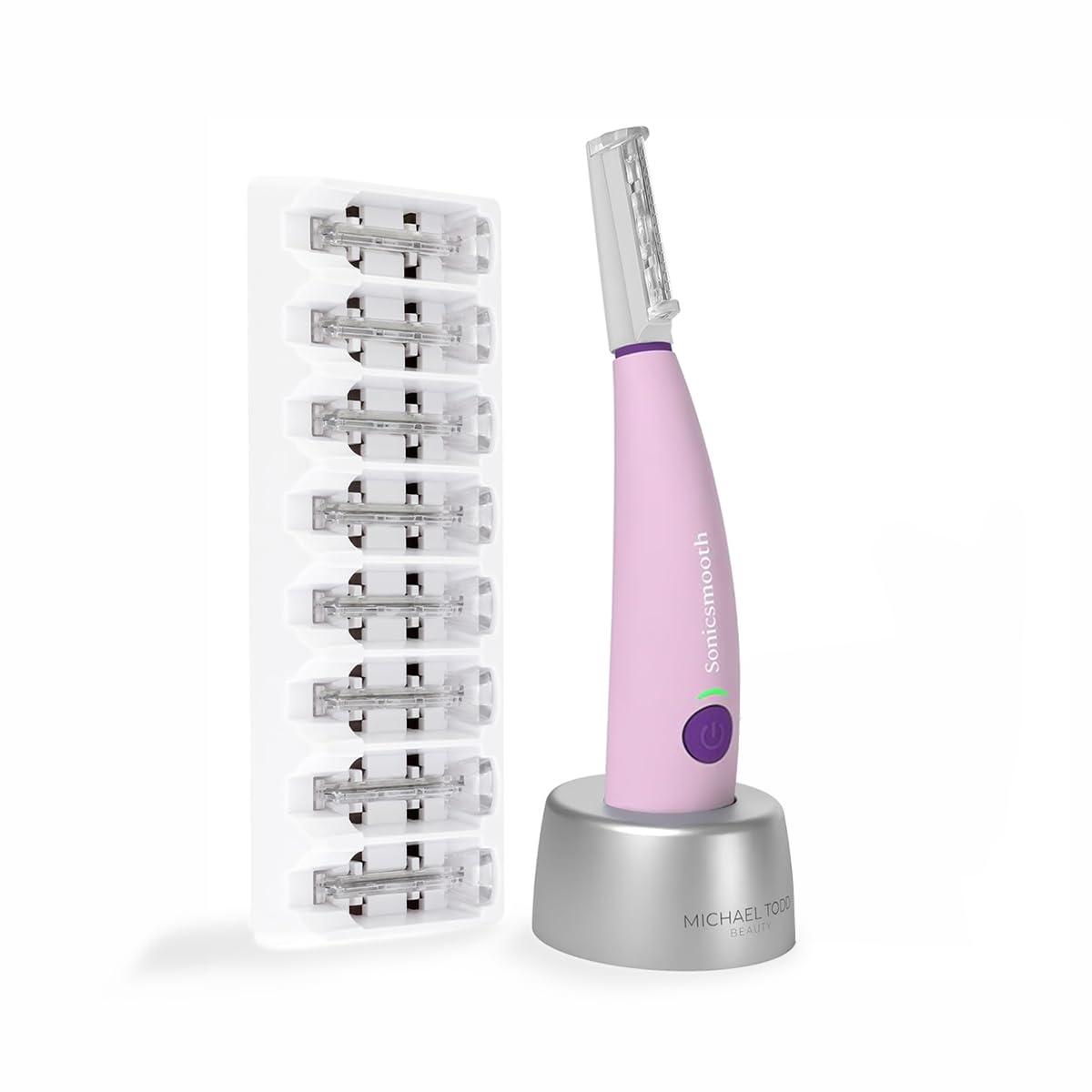 MICHAEL TODD BEAUTY MICHAEL TODD Beauty - Sonicsmooth  SONIC Technology Dermaplaning Tool - 2 in 1 Womens Facial Exfoliation & Peach Fuzz Hair Removal System with 8 Weeks of Dermaplaning Blades