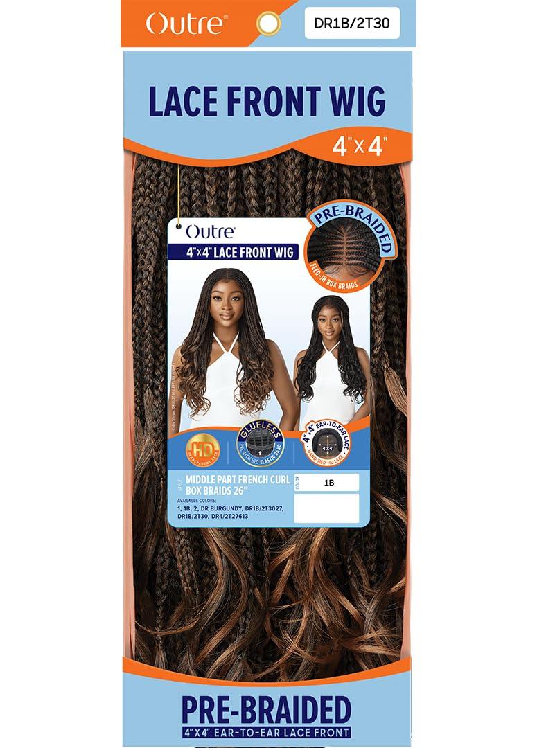 Outre Outre - 4x4 Lace Front Wig - MIDDLE PART FRENCH CURL BOX BRAIDS 26\" (DR BURGUNDY)