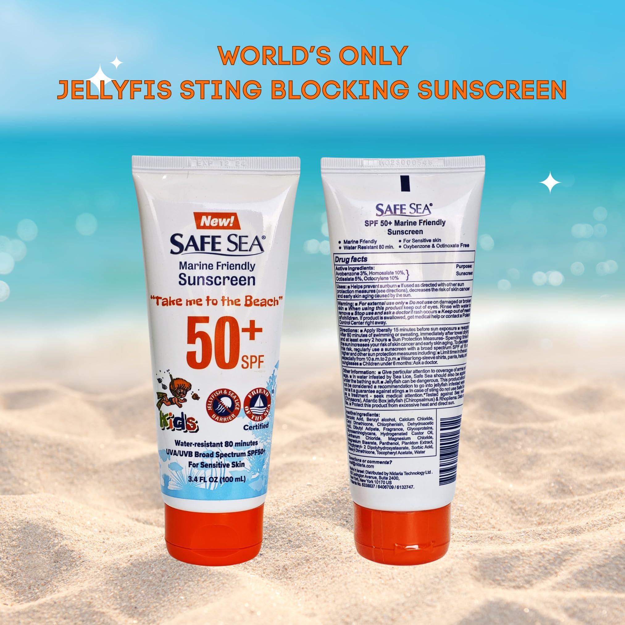 SAFE SEA Safe sea SPF50+ 3.4 oz. tube sunscreen - Jellyfish and Sea lice protective lotion. Very Water Resistant, Sensitive skin and Reef-Safe Sunscreen. (3.4 oz. tube 3 pack)