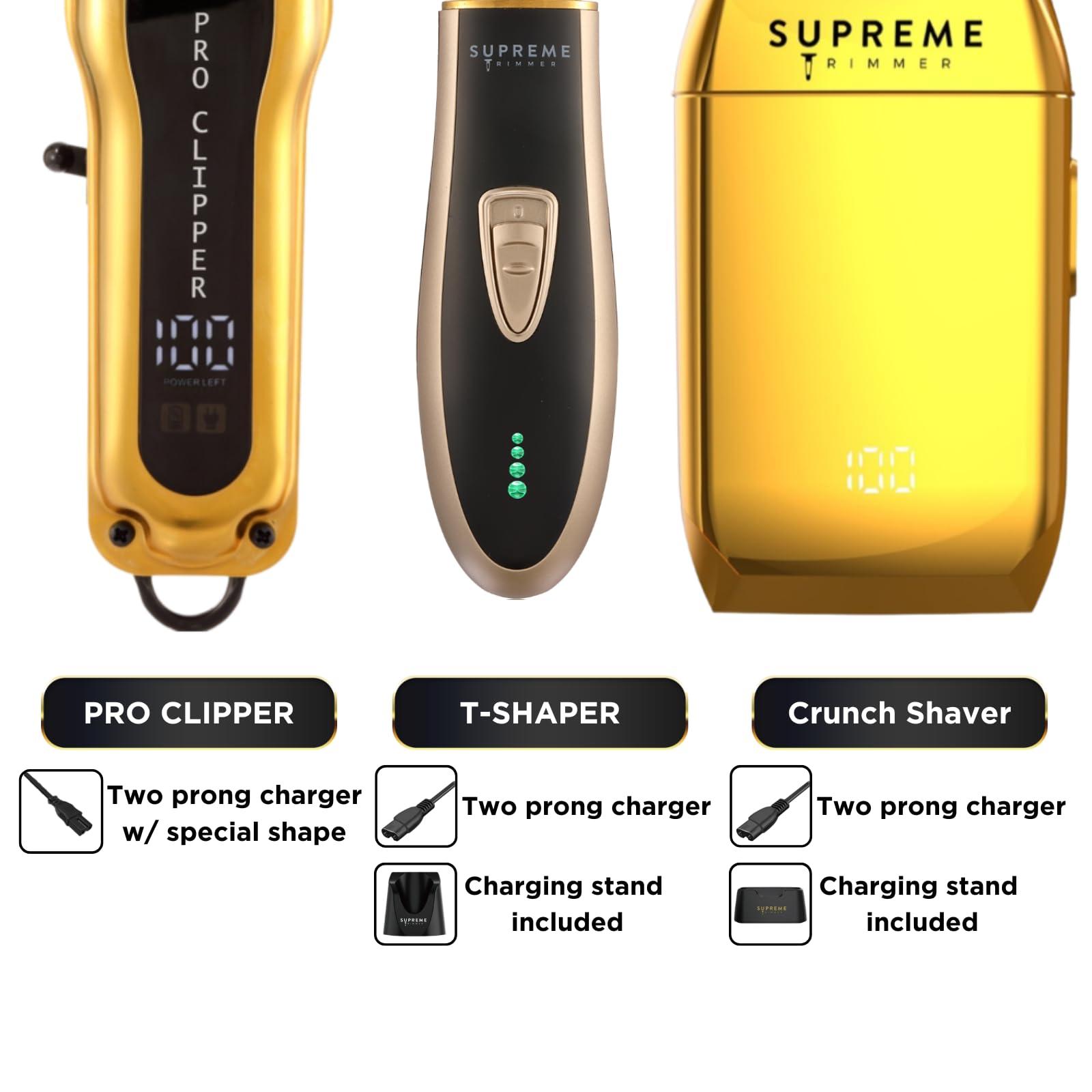 Supreme Trimmer Supreme Trimmer 3-in-1 Barber Bundle | Pro Clipper, T-Shaper Trimmer & Crunch Foil Shaver | Professional Beard Trimmer Mens Hair Clipper Kit | Gold