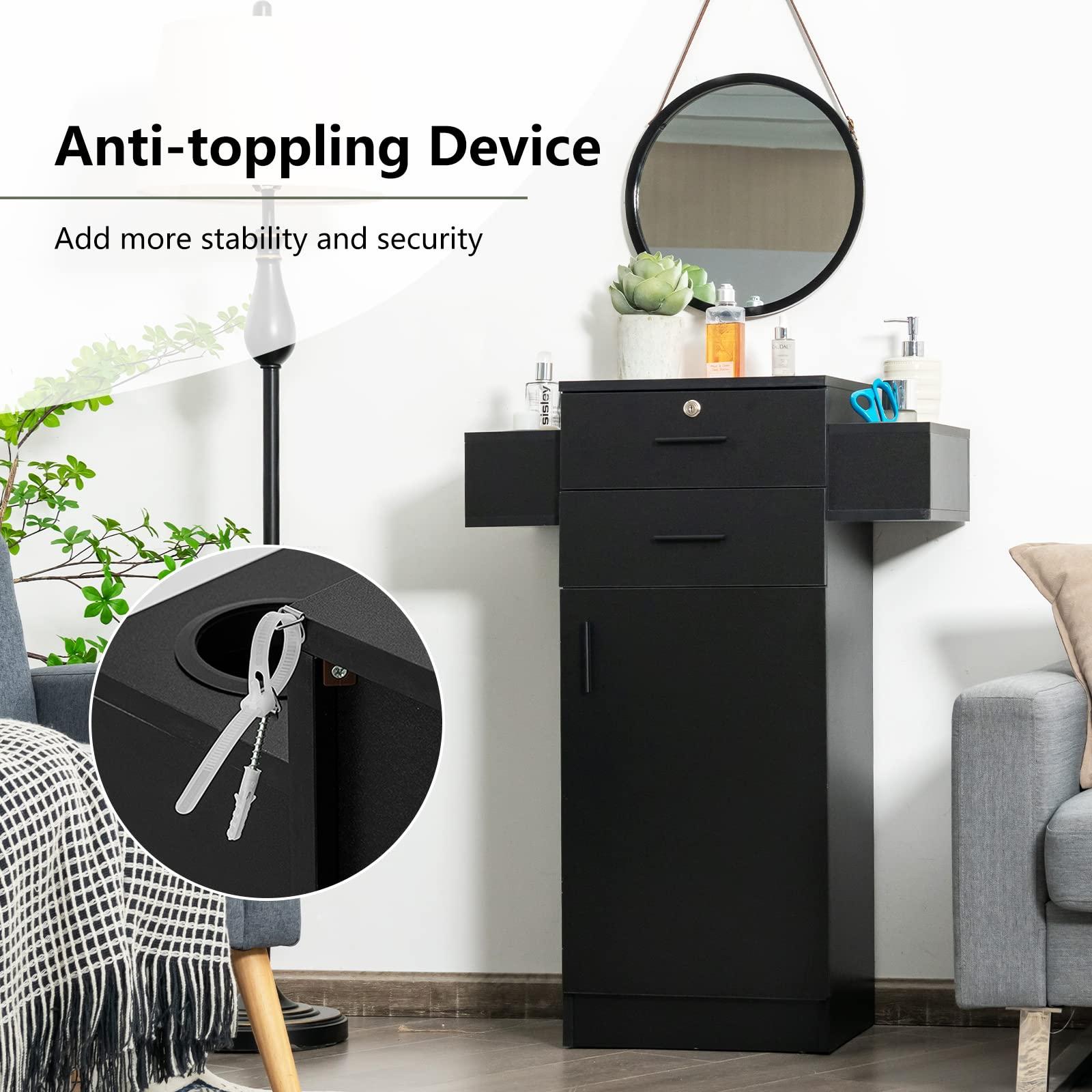 LOKO LOKO Beauty Salon Storage Cabinet for Hair Stylist, Barber Salon Station with 6 Dryer Holders, 1 Lockable Drawer, 1 Cabinet & Anti-toppling Device, Spa Equipment Barber Station for Spa & Salon