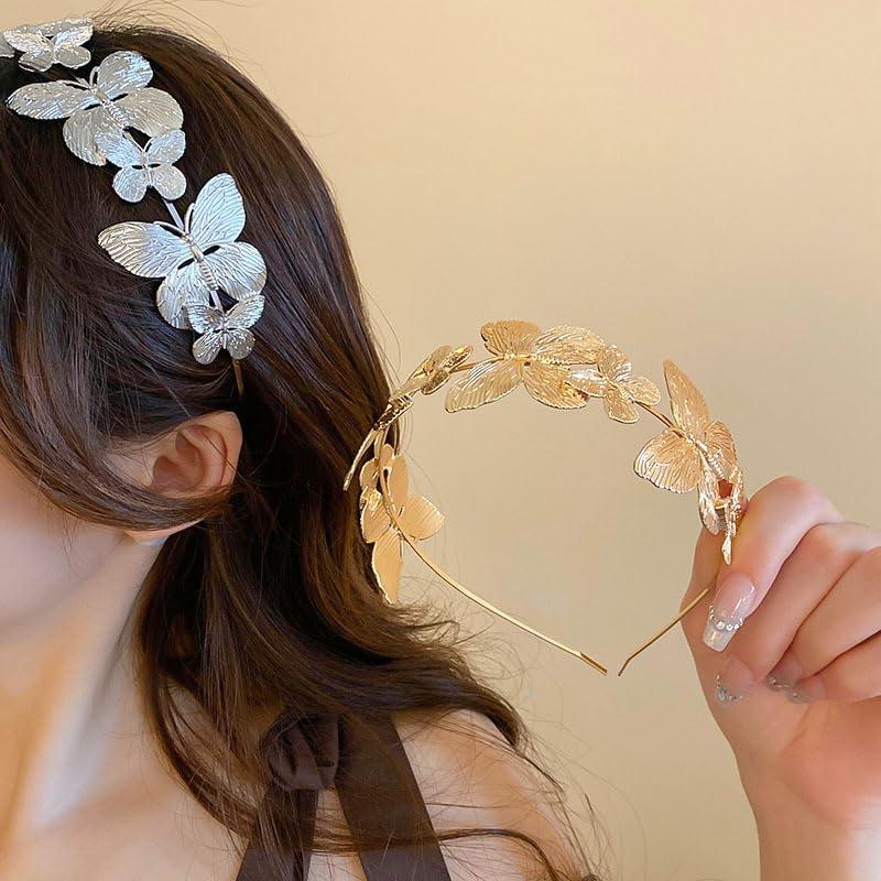 Asphinien Asphinien Gold Metal Butterfly Headband for Women Silver Butterfly Tiara Crown Non-Slip Headwear Head Hoop Alloy Tiara Headpiece Hair Accessories (Silver, Standard)