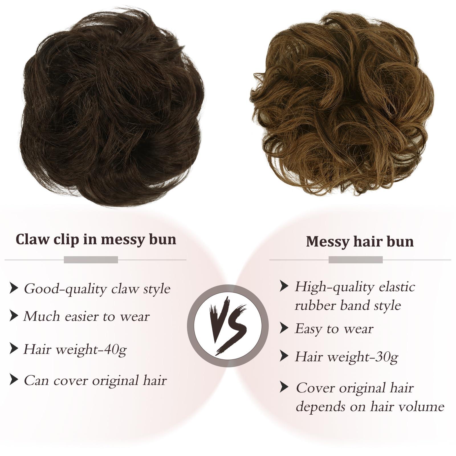RUWISS RUWISS Claw Clip Messy Bun Hair Piece Real Human Hair Buns Wavy Curly Chignon Hair Bun Extensions Tousled Updo Hair Buns Claw Clip Ponytail Hairpieces Hair Scrunchie with Clip for WomenBrown