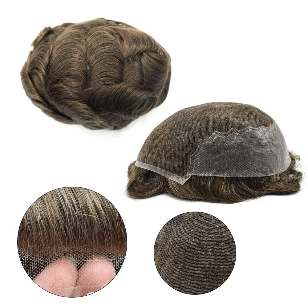 Hair Wonders Hair Wonders Toupee For Men Real Human Hair Soft Swiss Lace Mens Toupee Hair Piece Replacement System For Men Hair System Protesis Capilar Para Hombre7x9 100% light to Medium density 4# MEDIUM BROWN