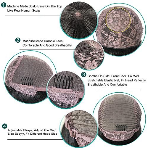 mszyhuwan Afro Mongolian Hair Kinky Curly Human Hair Wigs For Black Women Curly Bob Wigs With Bangs Glueless No Lace Wig Natural Color Remy Hair Brazilian 200 Density Full Machine Made Scalp Top Wig 16 Inch