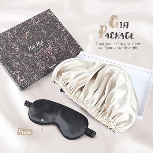 Hat Hut Hat Hut Satin Bonnet Silk Bonnet for Sleeping Hair Bonnet for Sleeping Cap for Curly Hair Wrap Reversible Satin Bonnet (Champagne/Black)