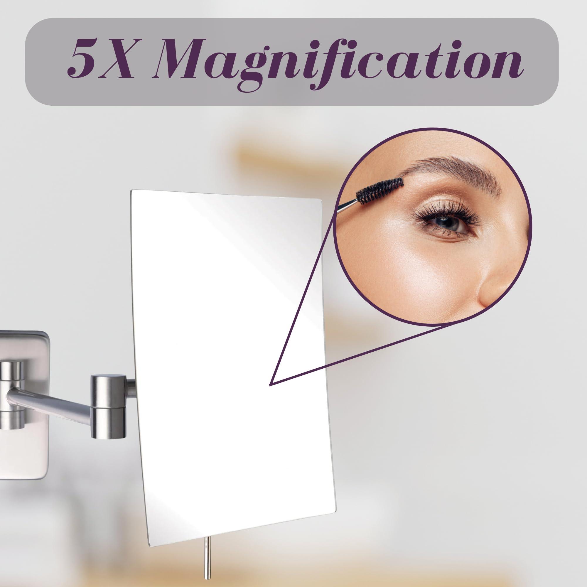 Jerdon Jerdon 8.75-Inch x 6.5-Inch Wall Mount Makeup Mirror - Personal Mirror with 5X Magnification & 14 inch Wall Extension - Nickel Wall Mount Arm - Model JRT695N