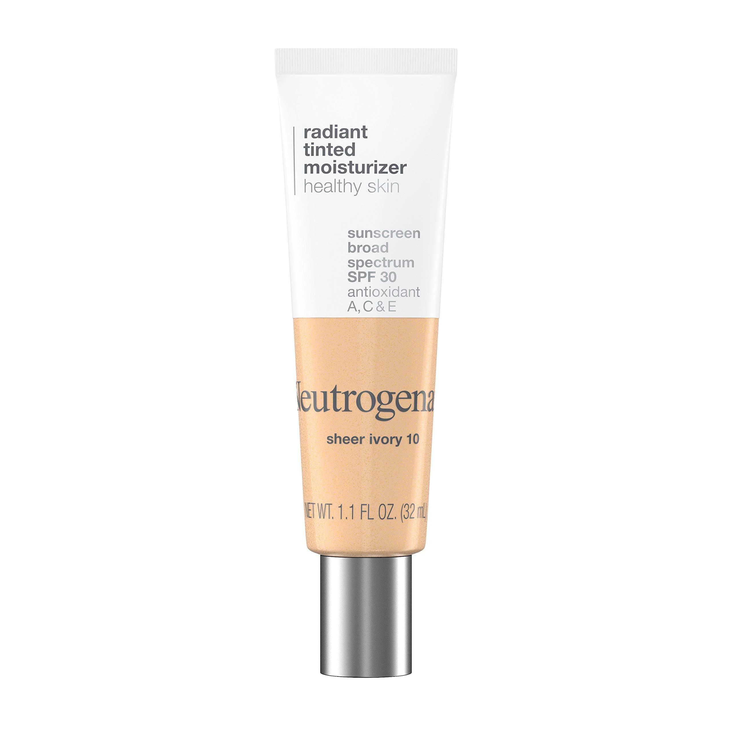 Neutrogena Neutrogena Healthy Skin Radiant Tinted Facial Moisturizer with Broad Spectrum SPF 30 Sunscreen Vitamins A, C, & E, Lightweight, Sheer, & Oil-Free Coverage, Sheer Ivory 10, 1.1 fl. oz