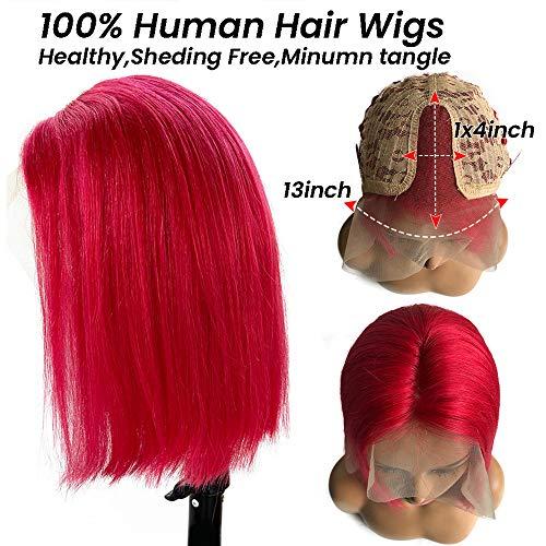 Smavida Red Bob Wig T Part Lace Front Silky Straight Human Hair Wigs for Women Glueless Bob Wigs Pre plucked with Baby Hair 150% Density 14 Inch Middle Part 13x1x4 Lace Front Bob Red Human Hair Wigs