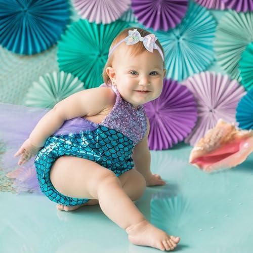 Jissoo Mermaid Birthday Hair Bow - Mermaid Birthday Decoration Hair Clips,Mermaid Hair Bow,Mermaid Bow For Girls,Cake Smash Prop ((1st))