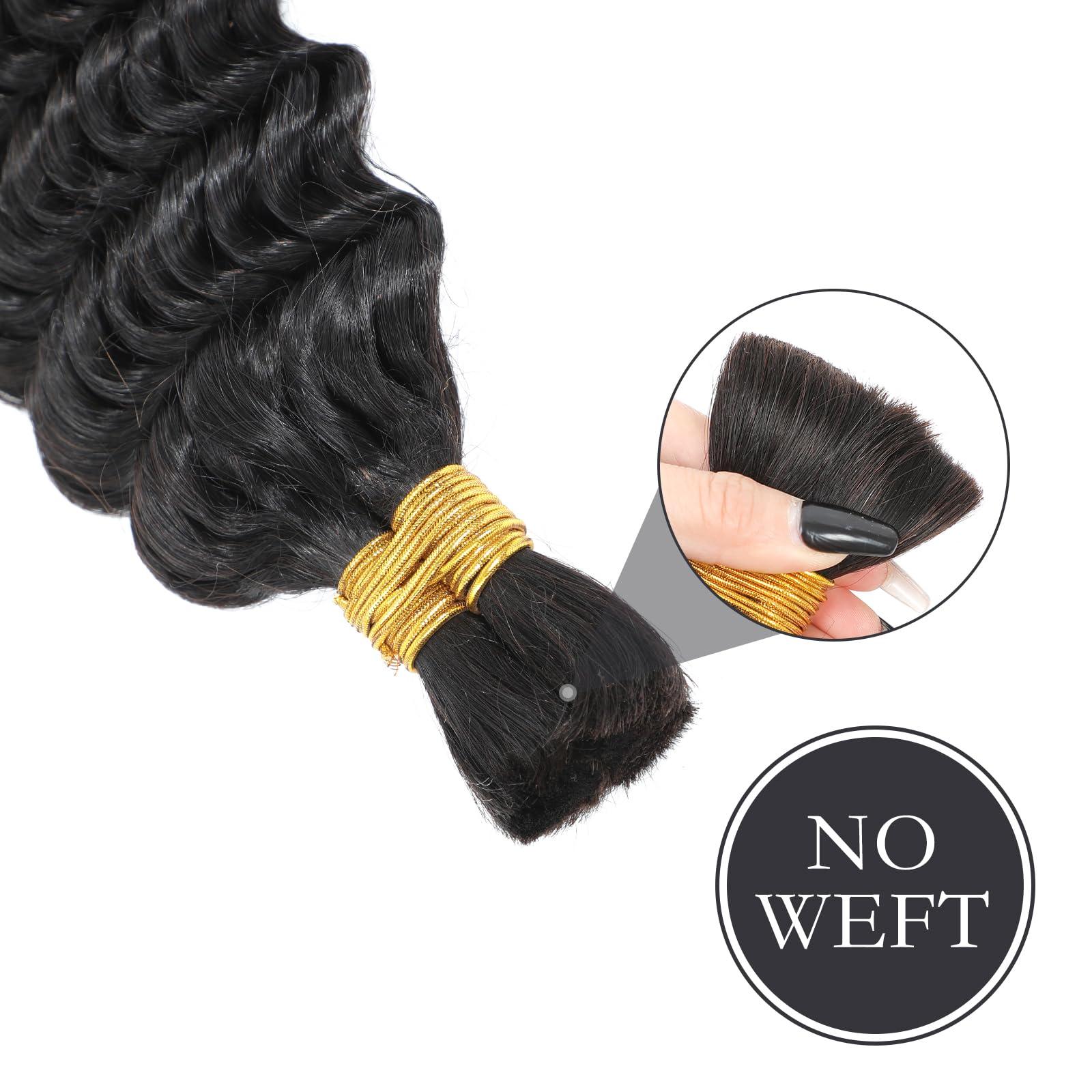 CAUBINO Human Braiding Hair Deep Wave Bulk 100% Unprocessed Brazilian Virgin Human Hair Extensions (1 Pack-2 Bundles) No Weft Micro Human Hair Bundles for Braiding Natural Black 26 Inch