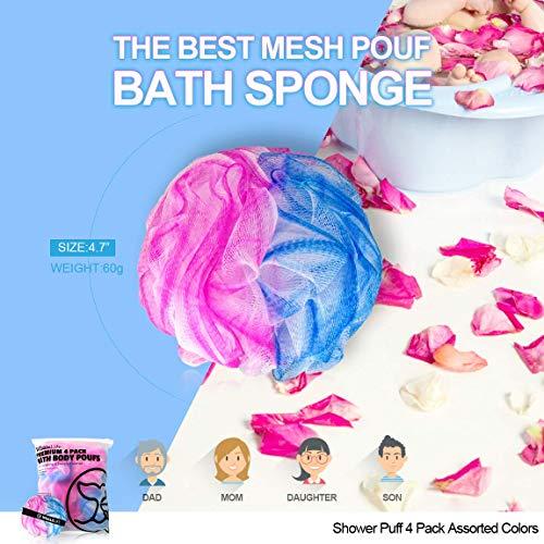 WhaleLife Loofah Sponge Bath Sponge for Women Men 4 Pack (Blue Pink Conbine)