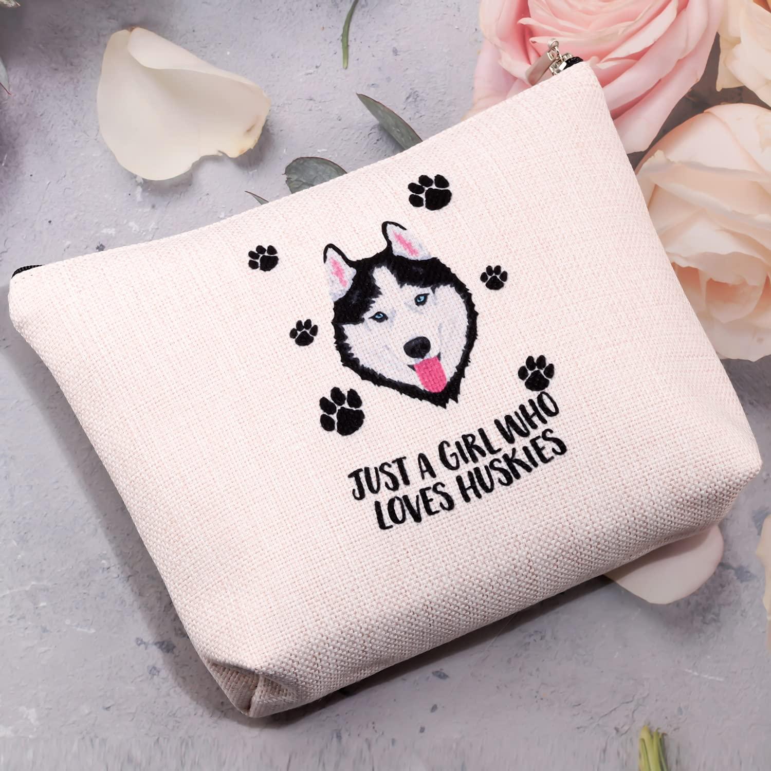 MBMSO MBMSO Husky Makeup Bag Husky Lover Gifts for Women Just a girl Who Loves Huskies Cosmetic Bag Siberian Husky Owner Gifts for Husky Mom Zipper Pouch Travel Case (Husky)