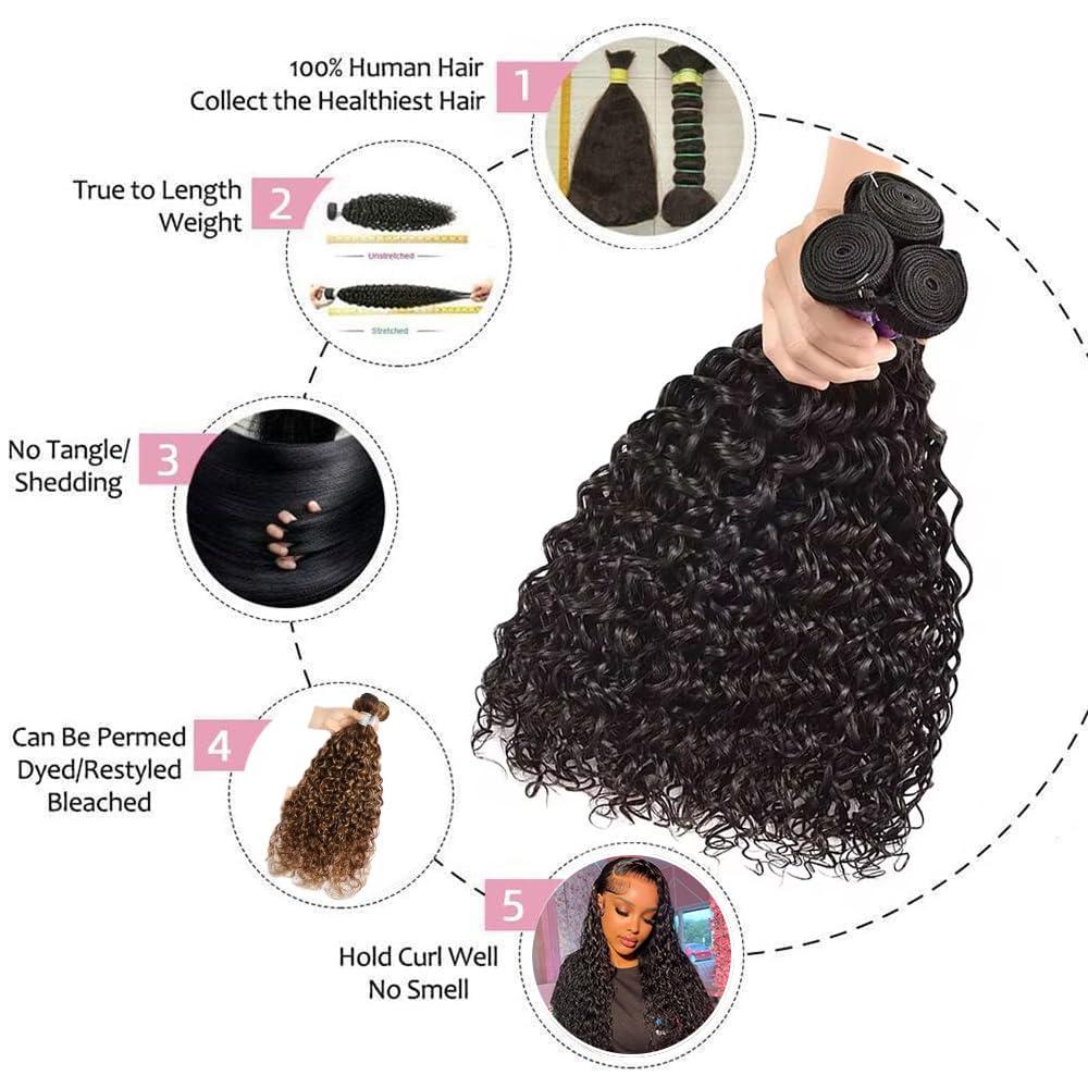 LUCASHA Human Hair Bundles Water Wave 3 Bundles Human Hair Brazilian Unprocessed 10A Virgin Hair Weave Bundles Human Hair Natural Color