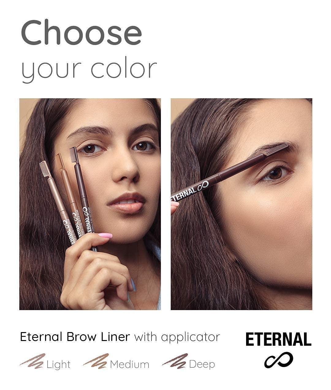 Eternal Eternal Automatic Water Resistant Eyebrow Liner with Shaping Comb – Long Lasting, Professional and High Precision Brow Definer with No Sharpening, Retractable Twist Up Mechanism (Medium Brown)