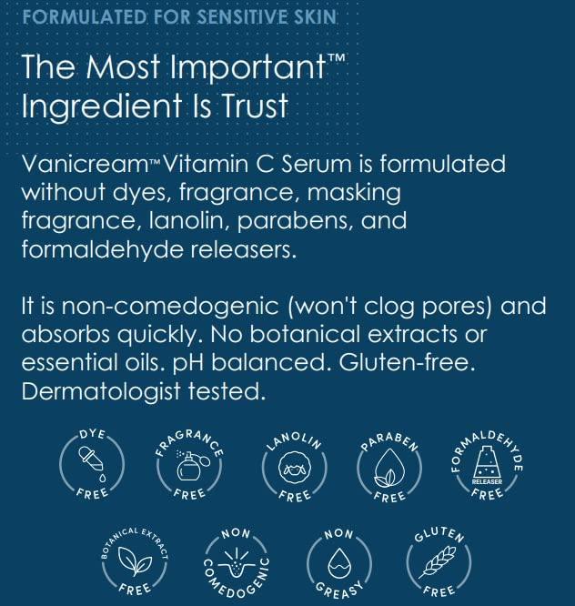 Vanicream Vanicream Vitamin C Serum - Free of Dyes, Fragrance, Masking Fragrance, Lanolin, Parabens & Formaldehyde Releasers - For Sensitive Skin - 1.2 Fl Oz