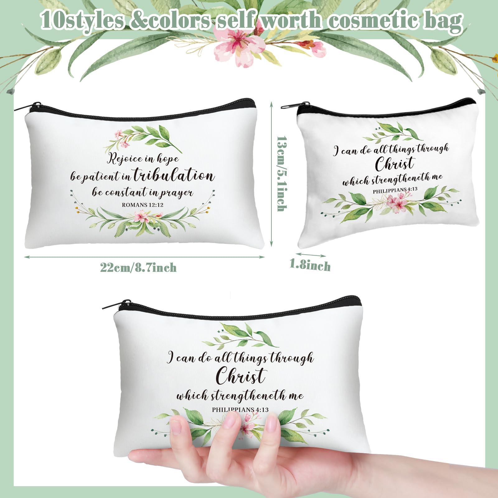 Hillban Hillban 10 Pcs Christian Cosmetic Bag for Women International Women\'s Day Pouch Bible Verse Canvas Makeup Bag Mother\'s Day Inspirational Employee Appreciation Gifts(Spring,White)